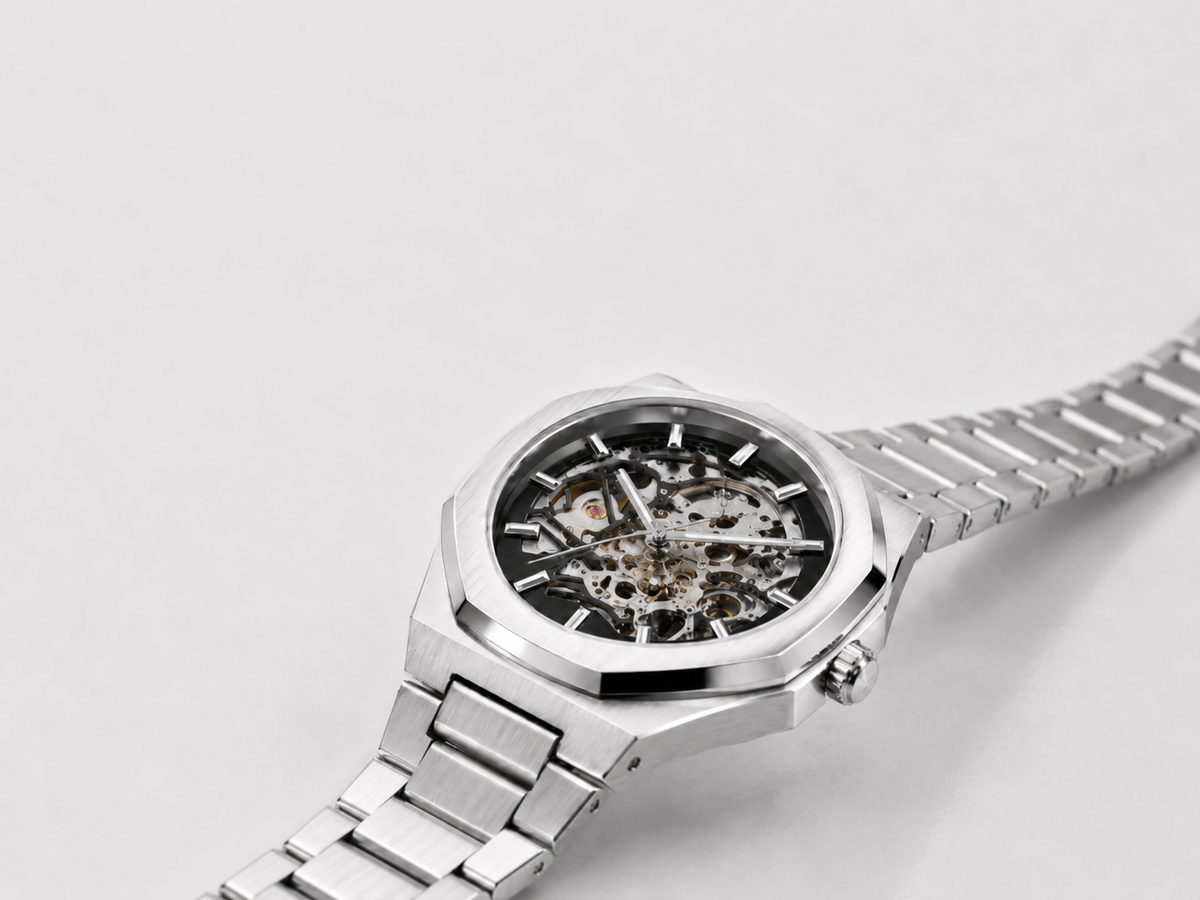 Close-up of a Valloren watch dial and hands