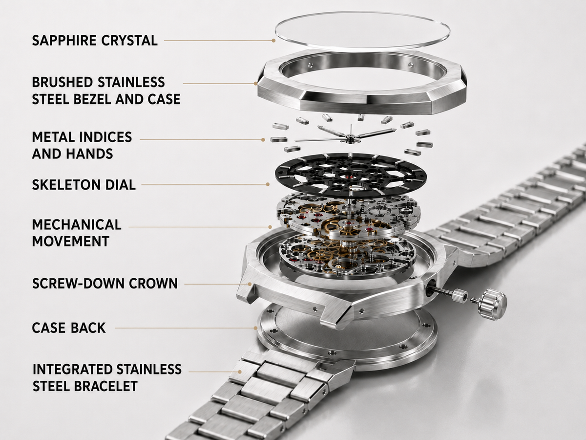 Valloren watch case and strap detail