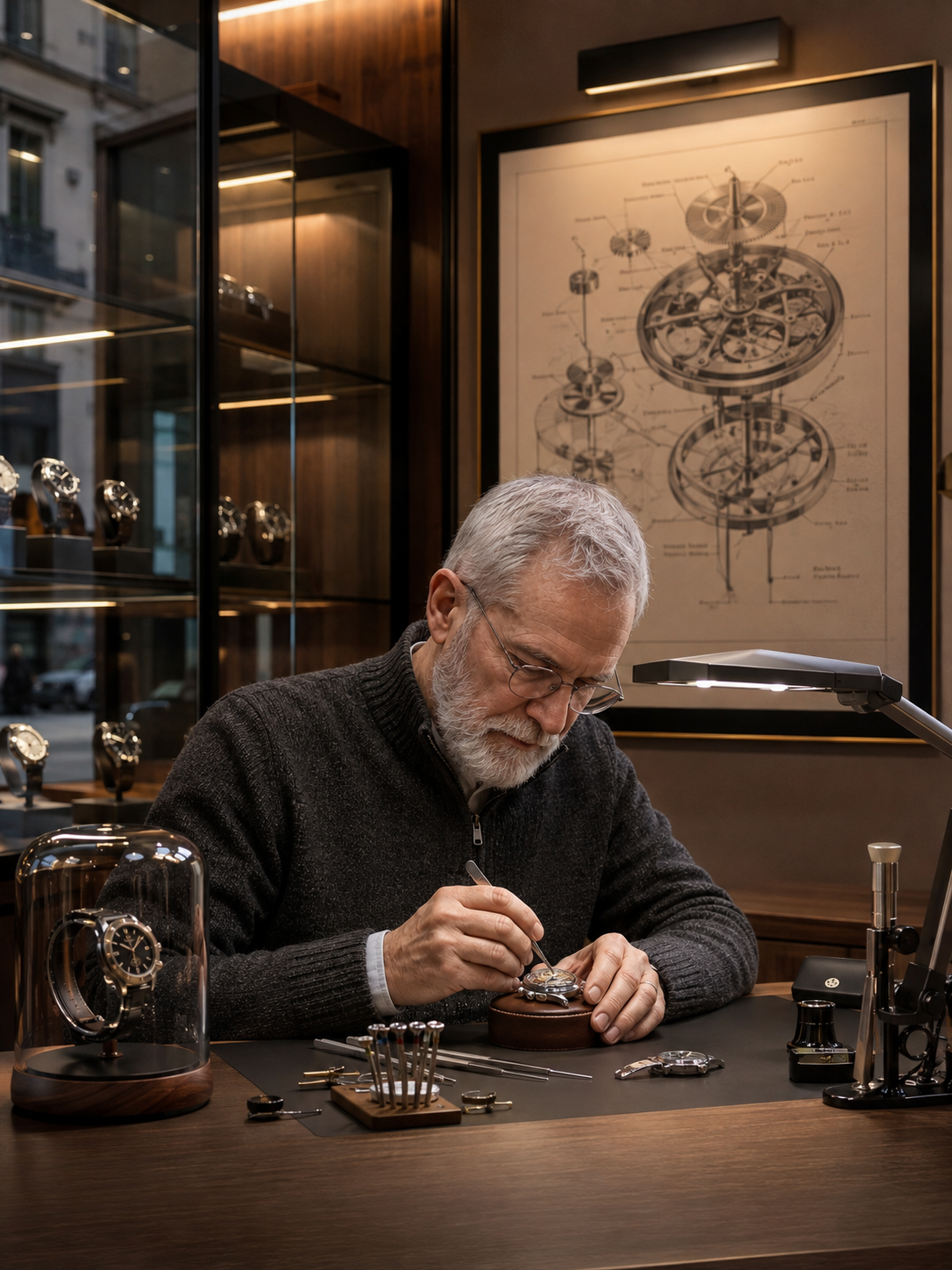 Valloren watchmaker assembling a watch by hand at the workbench